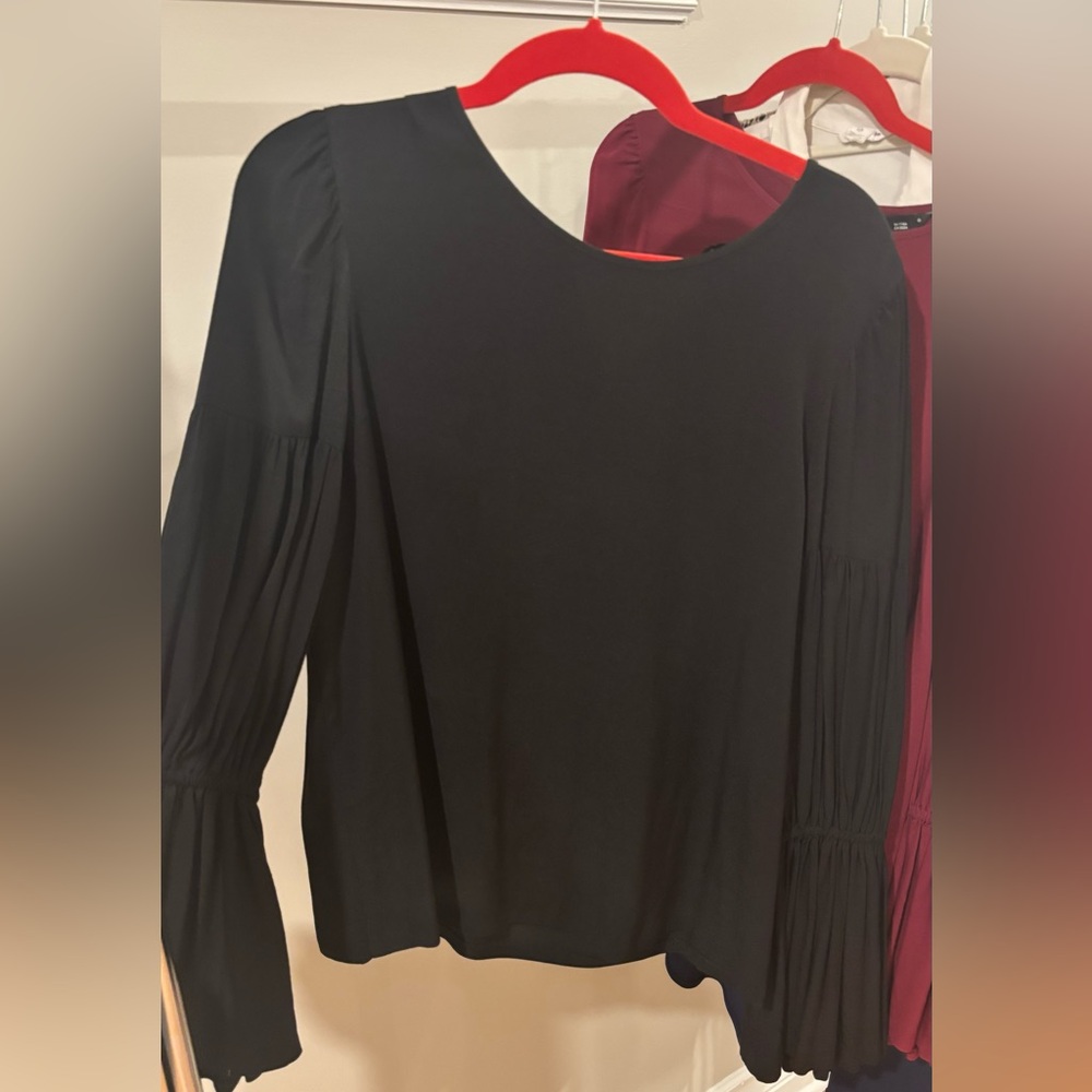 Club Monaco Black Blouse with Pleated Sleeves